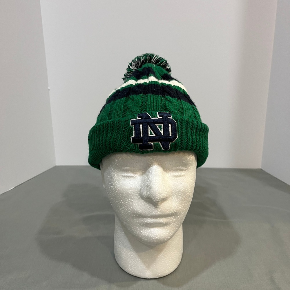 Notre Dame Fighting Irish Beanie Hat Women OS Green New Era Knit Pom Pom